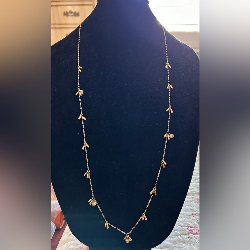 Stella & Dot Gold Plated Rhinestone Ball & Bullet Bar Station Long Necklace - Picture 2 of 8